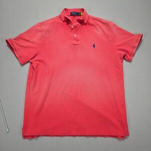 Polo Ralph Lauren Blue Pony Logo Light Red Short Sleeve Shirt Casual Men's Large